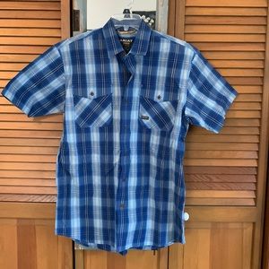 Men’s Ariat Rebar, blue plaid camp shirt. Size M. Never worn.
